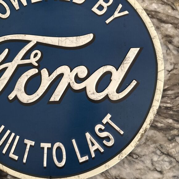Powered By Ford Built To Last Round Embossed Metal Sign - Open Road Brand - Picture 4 of 10